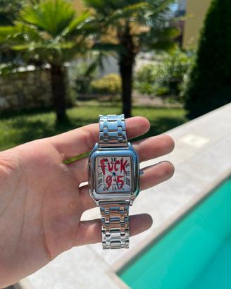 Orologio custom cartier santos chrome silver