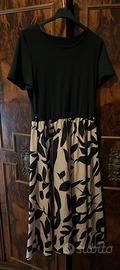 Vestito lungo bicolore nero e beige