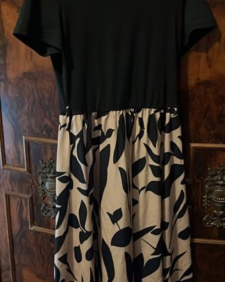 Vestito lungo bicolore nero e beige