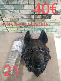 Testa lupo in resina da parete