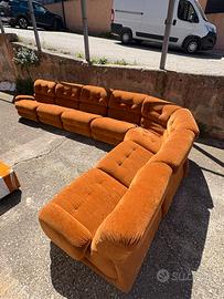 Divano Modulare Vintage Anni ‘70 - Velluto Arancio