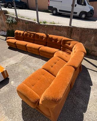 Divano Modulare Vintage Anni ‘70 - Velluto Arancio