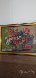 Quadro ricamato a mano con soggetti floreali