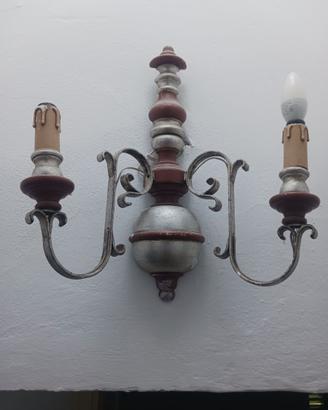 Lampadario da parete in leno/ferro a due bracci