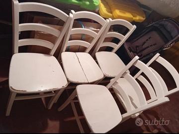 5 Sedie in legno bianco shabby