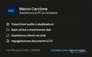 Aiuto al PC: back office, chat, trascrizioni