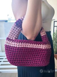 Borsa handmade bordeaux e rosa + tracolla