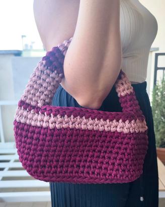 Borsa handmade bordeaux e rosa + tracolla