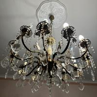 Lampadario e 2 apllique cristalli e ottone vintage