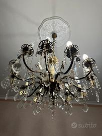 Lampadario e 2 apllique cristalli e ottone vintage