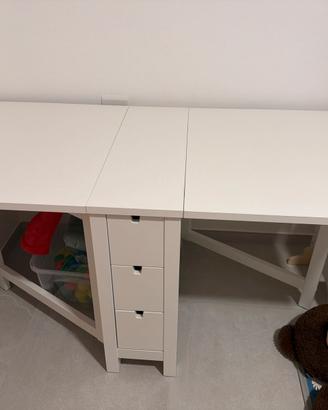 Tavolo allingabile in legno bianco, console.