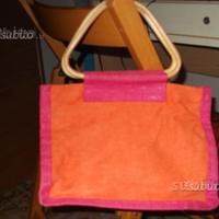 Borsa di iuta e jeans arancio e fucsia