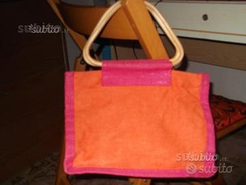 Borsa di iuta e jeans arancio e fucsia