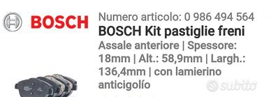 Pastiglie freni Anteriore Bosch.