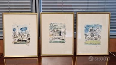 Orfeo Tamburi serie di 3 litografie "vedute parigi