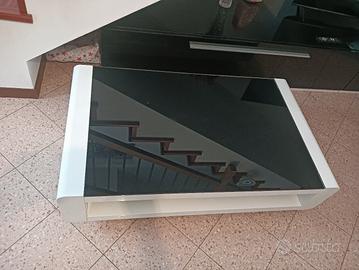 tavolino da salotto bianco e nero ripiano in vetro