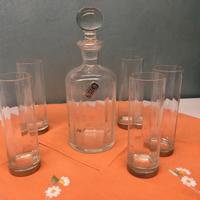 Set bottiglia in cristallo e 5 bicchieri da wiskey