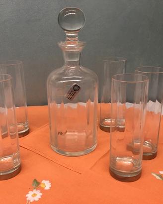 Set bottiglia in cristallo e 5 bicchieri da wiskey