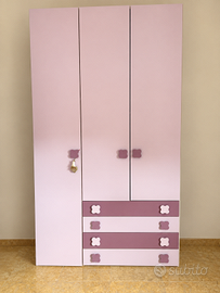 Armadio camera rosa e viola – 3 ante + 4 cassetti