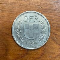 Moneta 5 franchi confoederatio helvetica 1968