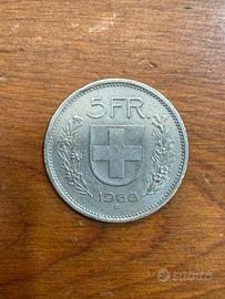 Moneta 5 franchi confoederatio helvetica 1968