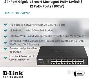 2x D-Link DGS-1100-24PV2 PoE Switch rack/garanzia