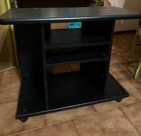Mobile Porta TV e Scrivania PC con Ruote Nero