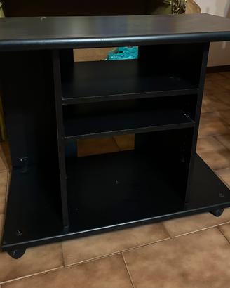 Mobile Porta TV e Scrivania PC con Ruote Nero