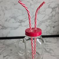 bicchiere vetro con tappo e doppia cannuccia