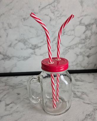 bicchiere vetro con tappo e doppia cannuccia