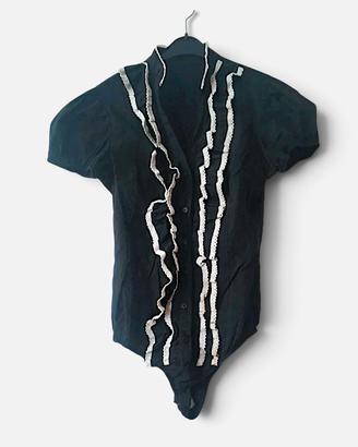 Body camicia nero rouches panna Coquette L
