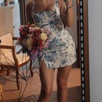 Vestito corto elegante a fiori blu