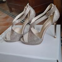 sandali pelle e tessuto glitter