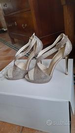 sandali pelle e tessuto glitter