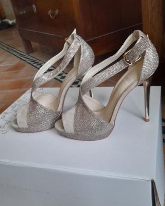 sandali pelle e tessuto glitter