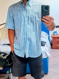 Camicia mezze maniche azzurra a righe