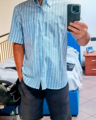 Camicia mezze maniche azzurra a righe