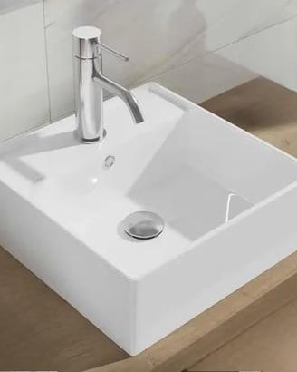 Lavabo in ceramica bianca, forma quadrata 40x40x15