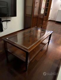 tavolino in legno e cristallo 