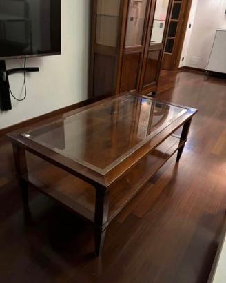 tavolino in legno e cristallo 