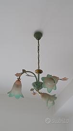 Lampadario floreale 3 luci in vetro decorato 
