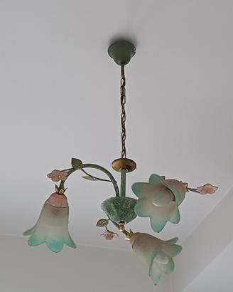 Lampadario floreale 3 luci in vetro decorato 