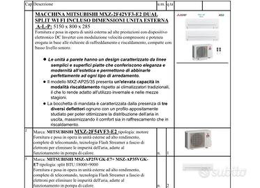 Condizionatore con due split mitsubishi serie AP