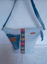 Borsa tracolla denim con cuori