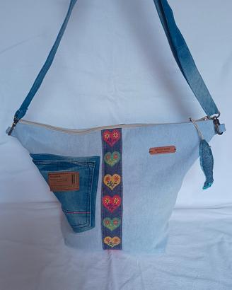 Borsa tracolla denim con cuori