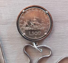 Collana Vintage 500 Lire Caravelle Argento 33 gr.