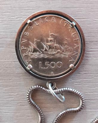 Collana Vintage 500 Lire Caravelle Argento 33 gr.