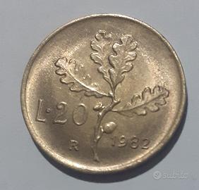 Italia rara moneta 20 lire 1982 difetto di conio