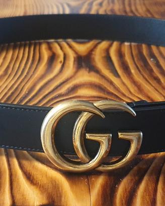Cintura Gucci Marmont pelle nera Fibbia GG (Nuova)