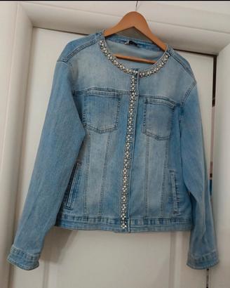 giubbino in jeans con perle e strass tg. 56